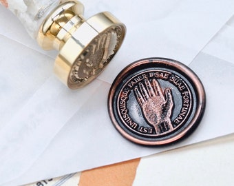 Palm of Hand Latin Motto Message Destiny Fate Retro Antique Inspired Wax Seal Stamp | Free OOAK Gold Foil Resin Handle | Backtozero B20