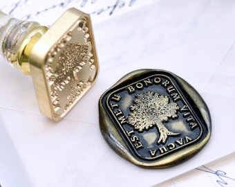Tree Latin Motto Message Courage Strength Retro Antique Inspired Wax Seal Stamp | Free OOAK Gold Foil Resin Handle | Backtozero B20