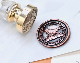 Book Bird Latin Motto Message Wisdom Retro Antique Inspired Wax Seal Stamp | Free Signature OOAK Copper Foil Resin Handle | Backtozero B20
