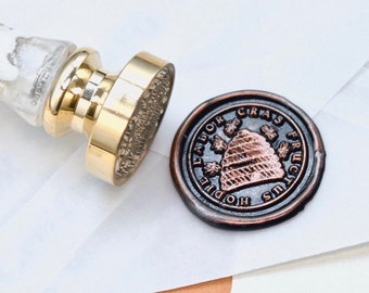 Bee Hive Latin Motto Message Focus Retro Antique Inspired Wax Seal Stamp  | Free Signature OOAK Cooper Foil Resin Handle | Backtozero B20