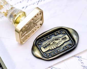 Handshake Latin Motto Message Friendship Trust Retro Antique Inspired Wax Seal Stamp | Free OOAK Gold Foil Resin Handle | Backtozero B20