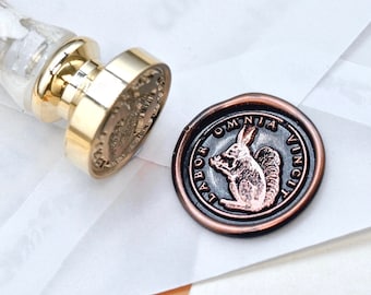 Squirrel Latin Motto Message Dedication Success Retro Antique Inspired Wax Seal Stamp | Free OOAK Gold Foil Resin Handle | Backtozero B20