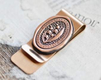 Enamel Wax Seal Journal Clip Money Clip | Lily of the Valley | Don't rush something you want to last forever | Antique Copper | Backtozero