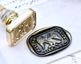 Eagle Latin Motto Message Focus Retro Antique Style Inspired Wax Seal Stamp  | Free Signature OOAK Gold Foil Resin Handle | Backtozero B20