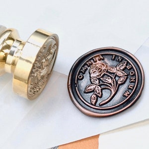 Rose devise latine message positivité cachet de cire d'inspiration rétro antique | Free Signature OOAK Manche en résine feuille de cuivre | Retour à zéro B20