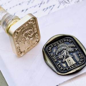 Hand Plant Latin Motto Message Courage Retro Antique Inspired Wax Seal Stamp | Poignée en résine de feuille d'or OOAK Signature gratuite | Retour à zéro B20