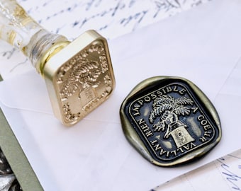 Hand Plant Latin Motto Message Courage Retro Antique Inspired Wax Seal Stamp | Poignée en résine de feuille d'or OOAK Signature gratuite | Retour à zéro B20