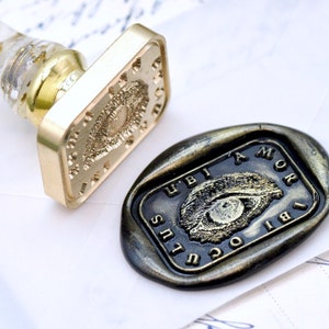 Eye Latin Motto Message Love Retro Antique Style Inspiré Wax Seal Stamp | Poignée en résine de feuille d'or OOAK Signature gratuite | Retour à zéro B20