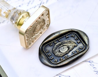 Eye Latin Motto Message Love Retro Antique Style Inspired Wax Seal Stamp | Free Signature OOAK Gold Foil Resin Handle | Backtozero B20