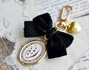 Enamel Wax Seal Keychain | Lily of the Valley | Black Velvet Bow & Gold Heart | Don't rush something you want to last forever | Backtozero