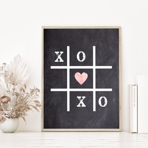 XOXO Tic Tac Toe Print, Printables, Chalkboard Art, Wall Decor, Valentines Day, 5x7, 8x10, 11x14