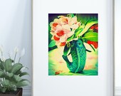 Carp , Fish , Native Plant, Rhododendron Art, Pollinator, Spring Flower, Floral Wall Decor, Appalachian, Summer, Koi, Vase