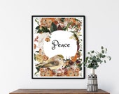 Bird and Bee Art, Floral Peace Wreath, Pray for Ukraine , Rustic Wall Art, Year Round Wreath, Spring Floral Wreath