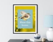 Bless This Home/Mothers Day Gift/Spring Wildflower Art/Ukrainian Flag Colors/Yellow&Blue Art/Housewarming New Home Download Bird Print Bird