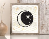 Celestial Decor,Honeymoon Decor, Mothers Day Gift, Moon, Honeycomb Image, Beekeeper Gift, Lunar Decor,North Star, Galaxy Art, Starry Night,