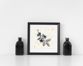 Toile Wall Art, Antique Fruit Design, Vintage Flowers, Honeycomb Decor, Ampersand Image, Black & White Square Wall Art, Vintage Bee Prints,