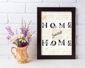 Botanical Letter, Home Sweet Home, Floral Alphabet,Downloadable Print, Housewarming Gift, Bee Honeycomb Decor, Beekeepers Gift