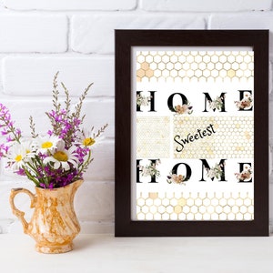 Botânico, Carta, Primavera, Lar Doce Lar, Floral, Alfabeto, Impressão para Download, Presente de Boas-vindas, Abelha, Decoração de Favo de Mel, Presente de Apicultor