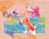 Koi Fish Art, Koi Fish Print, Lotus, Feng shui, Koi Fish, Serene, Zen, Harmony, Nature Art, Coastal Grandmother,