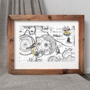 Hurricane SALE, Map, South Pacific, Ocean, Ships, Bird, Coastal Grandmother Style, Marine Life, Art, Nature, Boat, Beach, Vacation, Clipper,