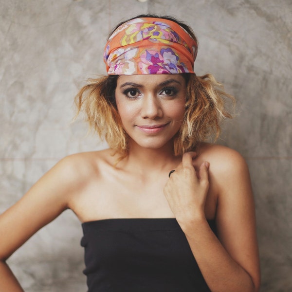 Coral Peony - Hippie Elastic Bandana /Summer Headband Collection/ Peach coral hair wrap LL