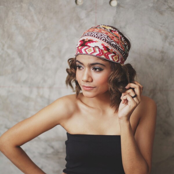 Autumn tribal geometric- Hippie Elastic Bandana /Summer Headband Collection/  Hair wrap LL