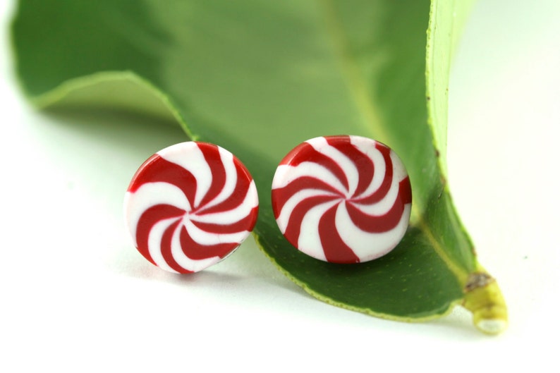 Peppermint Earrings, Christmas Earrings, Peppermint Candy Earring, Holiday Jewelry, Whimsical Christmas Jewelry, Quirky Fun Stocking Stuffer image 3
