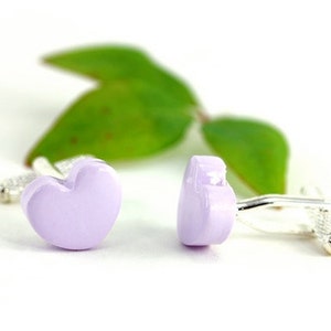 Lavender Lilac Cufflinks, Sweetheart Father's Day New Dad Valentines Birthday Groom Quirky Gift idea Romantic Pastel Purple Love Heart Shape image 2