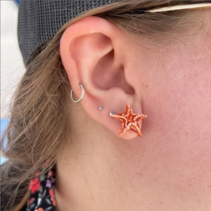 Sugar Starfish Earrings, Eco-Friendly, Orange Sea Star, Little Mermaid, Beach Ocean Earrings, Nautical Jewelry, Aquamarine Earrings image 6