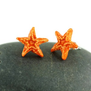 Sugar Starfish Earrings, Eco-Friendly, Orange Sea Star, Little Mermaid, Beach Ocean Earrings, Nautical Jewelry, Aquamarine Earrings image 3