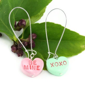 Conversation Heart Earrings, Be Mine XOXO, Candy Heart Earrings, Sweetheart Earrings, Valentine Love Heart Earrings, Candy heart jewelry