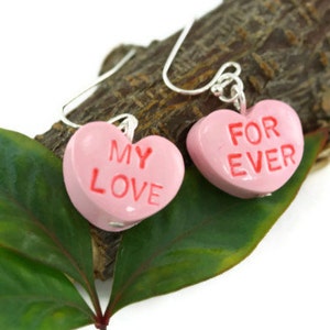 Candy Heart Earrings, Sweetheart Earrings, Candy heart jewelry, Sweetheart jewelry, Conversation Heart, Valentine Love Heart Earrings