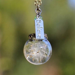 Dandelion Believe in Magic Necklace, Personalized Rustic Botanical Seed Make a Wish Whimsical Bridal Gift Graduation Whimsy Good Luck Charm