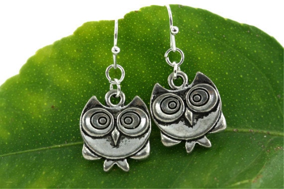 Owl Earrings, Whimsical Fantasy Woodland Nature Whimsy Wise Forest Animal Bird Simple Minimalist Tea