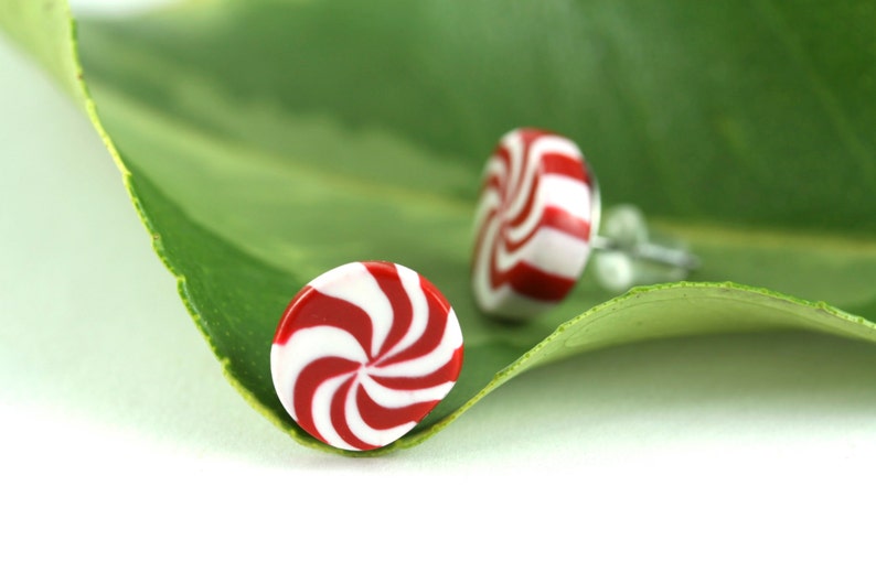 Peppermint Earrings, Christmas Earrings, Peppermint Candy Earring, Holiday Jewelry, Whimsical Christmas Jewelry, Quirky Fun Stocking Stuffer image 1