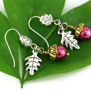 Acorn Earrings Botanical Nature Fall Autumn Celtic Life Rustic Oak Leaf Woodland Whimsical Wedding Bridal Bridesmaid Shower Party favor Gift