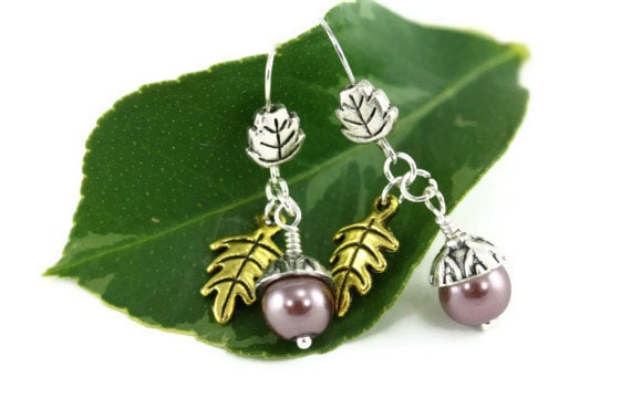 19 Fall Earrings With Leaves, Acorns and Pumpkins 7 Pearl Acorns and Oak Leaves