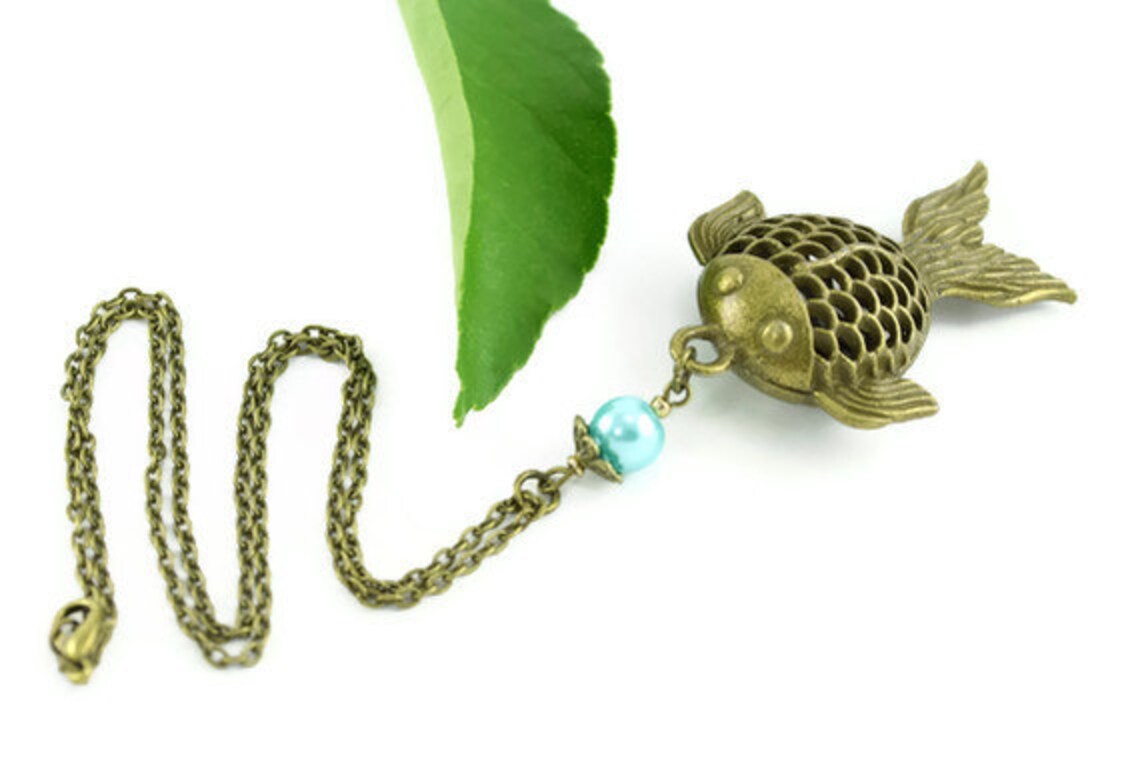 Gold Fish Necklace Fishing Jewelry Filigree Fish Pendant Etsy