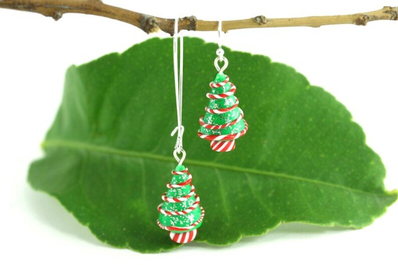 Christmas Earrings, Holiday Earrings, Christmas Jewelry, Miniature Christmas Tree, Whimsical Earrings, Teacher Appreciation Stocking Stuffer image 5