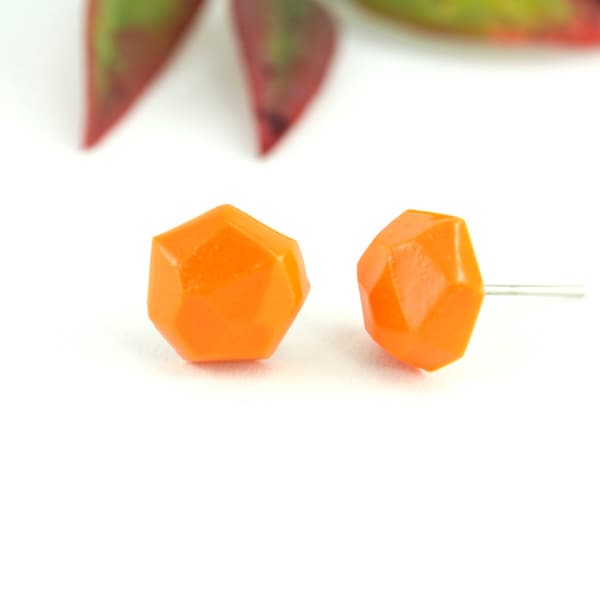 Orange Earrings, Orange Jewelry, Geometric Earrings, Simple Geo Earrings, Geometric Jewelry, Tangerine Earrings, Asymmetrical Earrings