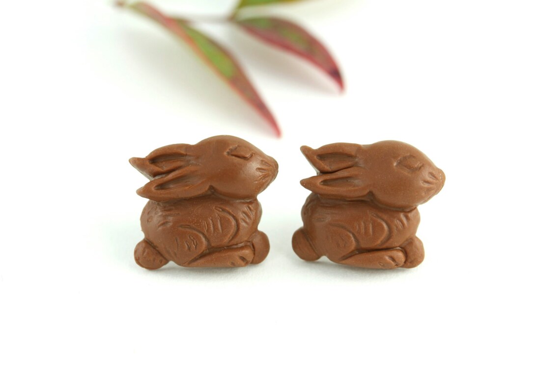 Chocolate Bunny Earrings Easter Bunny Earrings Rabbit Etsy