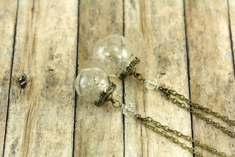Dandelion Necklace, Dandelion Globe Necklace, Dandelion Jewelry, Personalized Jewelry, Rustic Botanical Real Seeds, Personalized Birthstone image 3