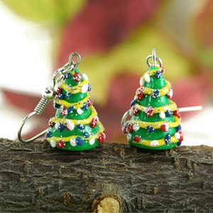 Christmas Earrings, Holiday Earrings, Christmas Jewelry, Miniature Christmas Tree, Whimsical Earrings, Teacher Appreciation Stocking Stuffer