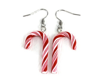 CANDY CANE Bow enamel Holiday Christmas pierced earrings 925 hooks Handcrafted CANDY CANE Bow enamel Holiday Christmas pierced earrings 925 hooks Handcrafted
