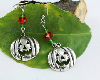 Halloween Pumpkin Earrings, Jack O' Lantern, Pumpkin Dangle Earrings, Pumpkin Jewelry, Halloween Jewelry