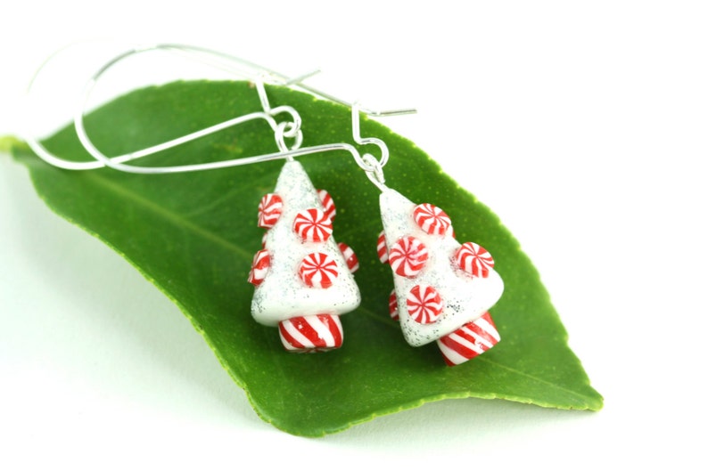 Christmas Tree Earrings Peppermint Candy Swirl Holiday Etsy