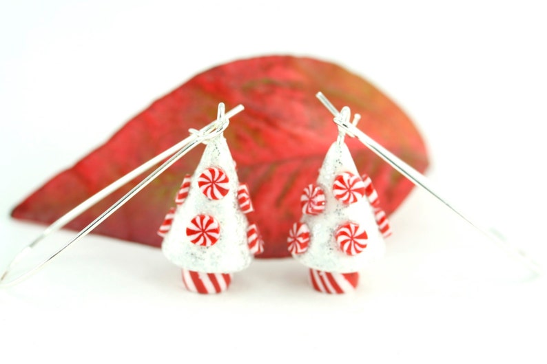 Christmas Tree Earrings Peppermint Candy Swirl Holiday Etsy