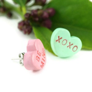 Valentine Earrings, Candy Heart Earrings, Valentine Candy Jewelry, Candy Earrings, Conversation Heart Earrings, Sweetheart Candy Earrings image 3