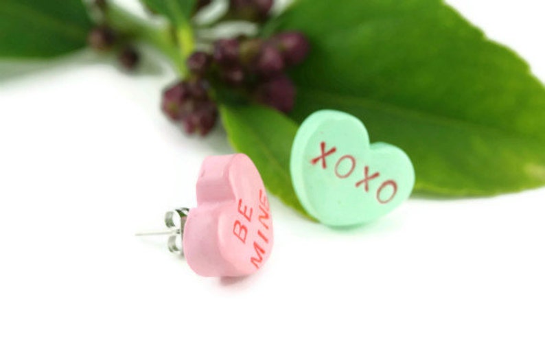 Valentine Earrings, Candy Heart Earrings, Valentine Candy Jewelry, Candy Earrings, Conversation Heart Earrings, Sweetheart Candy Earrings image 3