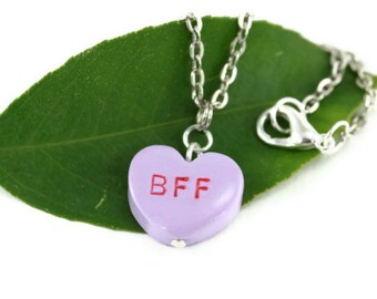 BFF-snoephartketting, sterlingzilver, vriendschapssieraden